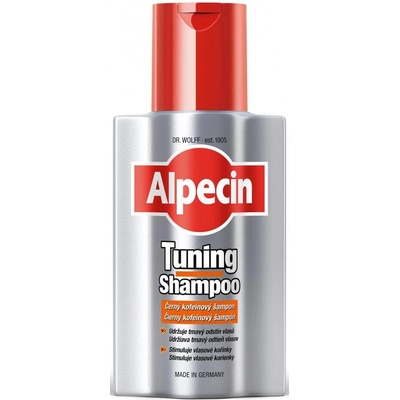 Alpecin Tuning Čierny kofeínový šampón proti vypadávaniu vlasov zafarbí šediny 200 ml