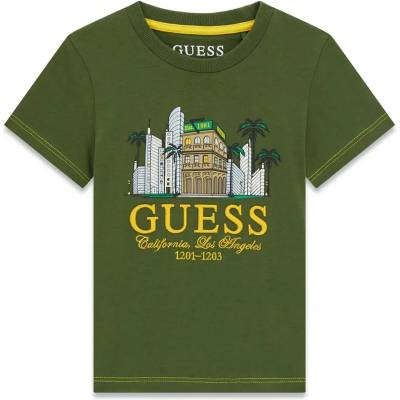 GUESS Зелена тениска за мини момче с щампа и жълт надпис Guess