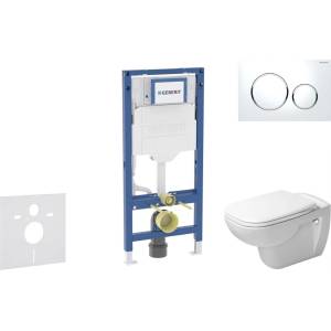 Geberit Duofix - Комплект за монтаж пред стена, тоалетна чиния D-Code и седалка със система „softclose, бутон Sigma20, бял/лъскав хром SANI11CP3103 (SANI11CP3103)