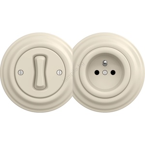 Kliklap - Ретро еднополюсен ключ №1 и розетка 230V с бежова рамка (KA0135D)