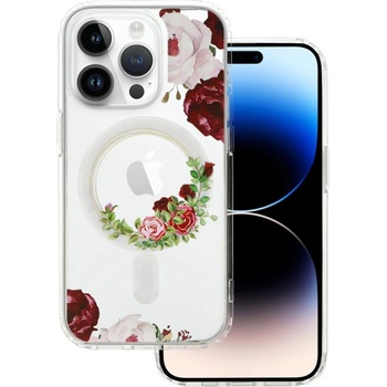 Tel Protect Кейс Tel Protect Flower, за IPhone 13, Magsafe, Защита около камерата, Прозрачен с черевени рози (4256)