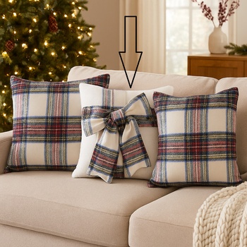 Eurofirany Vianočná károvaná mašľa biela Polyester 45 x 45 cm