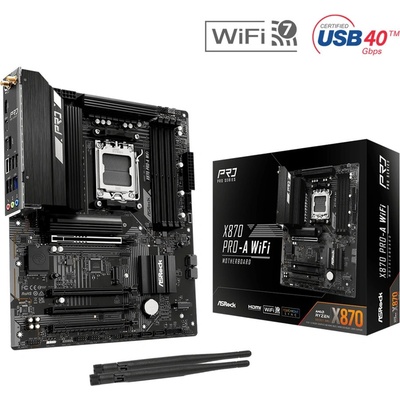 Дънна платка ASRock X870 PRO-A WIFI, X870, AM5, DDR5, PCI-E 5.0, 4x SATA3 6.0 Gb/s, 1x M. 2 slots, 2x USB4 Type-C, Wi-Fi 7, Bluetooth, 2.5GbE LAN, ATX (X870 PRO-A WIFI)