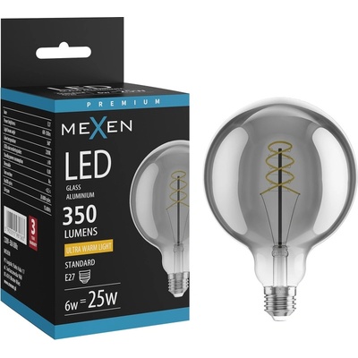 Mexen Vintis LED крушка с филаментна спирала E27, G125, 6W, Топло - 2200K, 350 lm, пушек (L168-E27-0622-70)