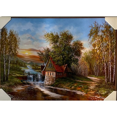 Bondecor Obraz "Vodní mlýn" - tisk na papír na MDF desku, 70 x 50cm