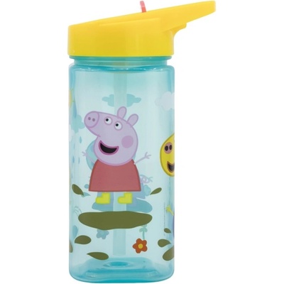 STOR Plastová hranatá fľaša s výsuvnou slamkou Peppa Pig 510 ml