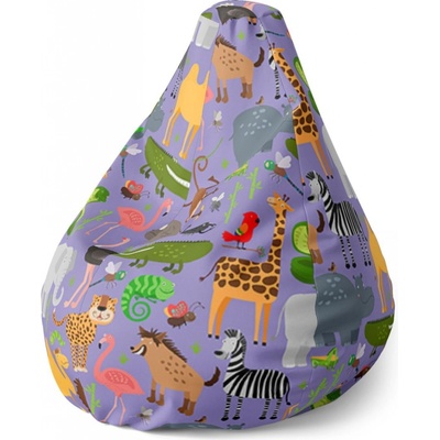 Sablio sedací vak Pear animované safari 140 x 100 x 25 cm