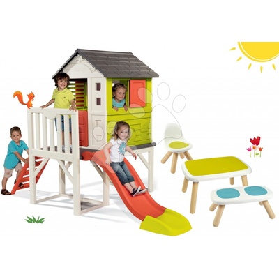 Smoby Set domeček na pilířích Pilings House s 1,5 m skluzavkou a stůl s lavičkou a židličkou KidChair od 24 m