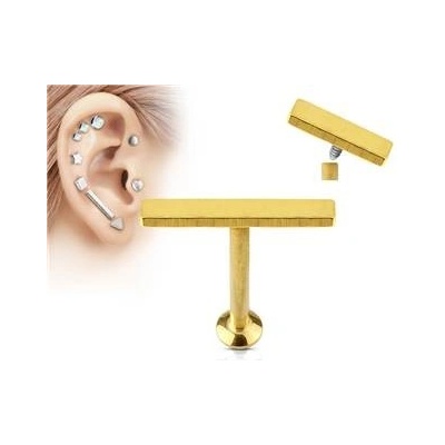 Šperky4U zlacený piercing do brady labreta obdélník LB1037GD-1206