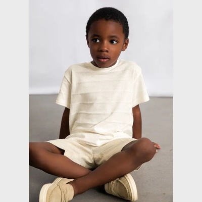 MAYORAL Тениска къс ръкав трико структура в цвят сметана за мини момче Mayoral