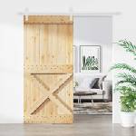 vidaXL Преплъзваща се врата 95 x 210 cm Естествено и бяло (3445192)