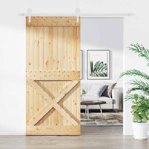 vidaXL Преплъзваща се врата 95 x 210 cm Естествено и бяло (3445192)