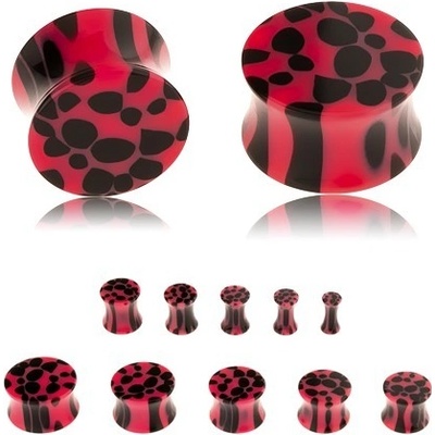 Šperky eshop sedlový akrylový plug do ucha růžovočerný vzor leopardí skvrny S48.13
