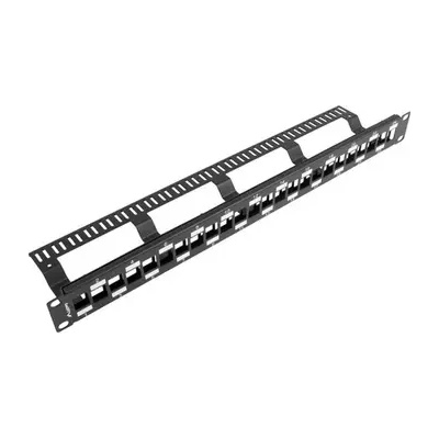 Lanberg Пач панел, Lanberg patch panel blank 24 port 1U staggered with organizer for keystone modules, black (PPKS-1224-B)