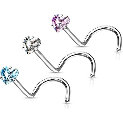 Šperky4U Zahnutý piercing do nosu srdíčko N0139P