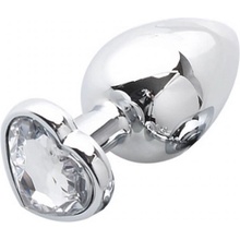 Sunfo kovové anální dildo s kamenem ve tvaru srdce stříbrno-bílé