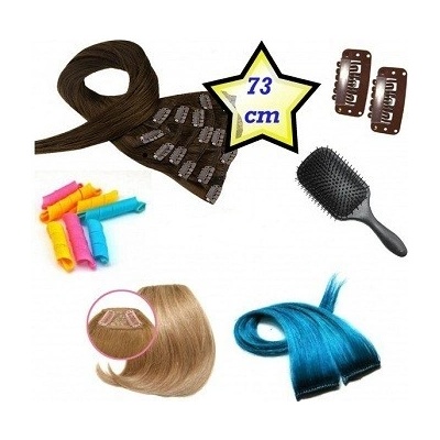 Clip in deluxe balíček clip vlasy 73cm REMY pravé lidské tmavý melír červená krátké široké