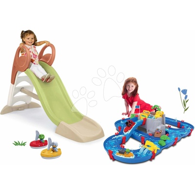 Smoby Set šmykľavka s vodnou hrou a vodná dráha s jaskyňou KS Slide Life dĺžka šmyku 150 cm a dve plachetnice