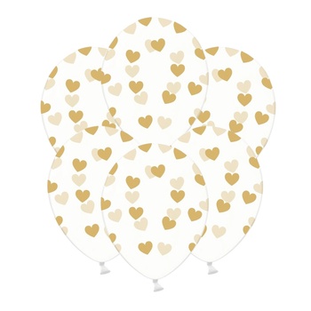 PartyDeco Прозрачен балон със златни сърца 50 бр