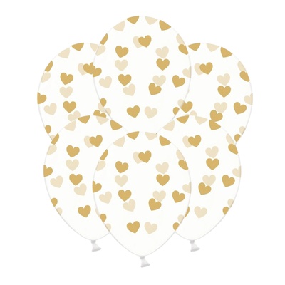 PartyDeco Прозрачен балон със златни сърца 50 бр