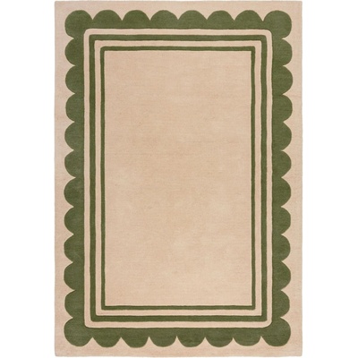 Flair Rugs Ръчно изработен вълнен килим в зелен и естествен цвят 120x170 cm Lois Scallop - Flair Rugs (503119376098)