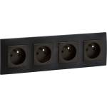 Legrand - Четворна домашна контактна розетка с рамка NILOE 250V черна (LR0001E)