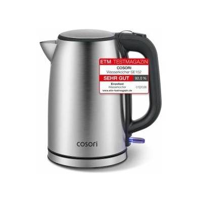 COSORI kettle stainless steel with 1.7 L | 2200W | No plastic contact | LED lighting | 360° rotating base | Large opening | Dry boil protection | Strix Technology | Silver-black - CEK-S152-VEU