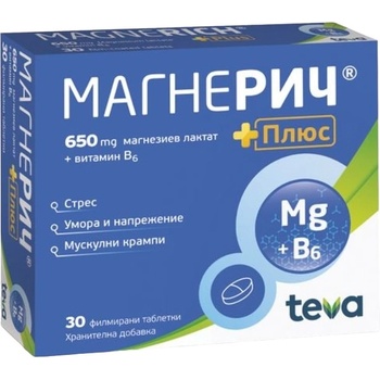 Teva Магнерич Плюс, 650 mg, 30 таблетки, Teva