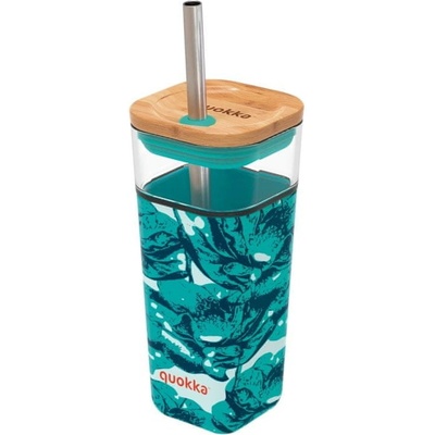 QUOKKA Cube Skleněná sklenice se silikonovým povrchem WATER FLOWERS 40060 540 ml