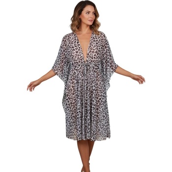 Туника за плаж от тюл с леопардов десен в бяло и черно