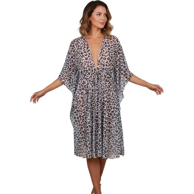 Туника за плаж от тюл с леопардов десен в бяло и черно