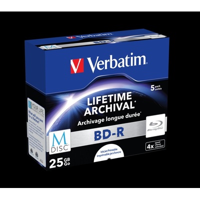 Verbatim BD-R 25GB 4x, M-Disc, Single layer, printable, jewel, 5ks (43823)