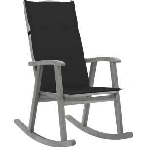 vidaXL Люлеещ се стол с възглавници, сив, акациево дърво масив (3064216)