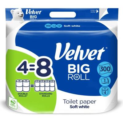 Velvet ecoROLL Biely 3-vrstvový 4 ks