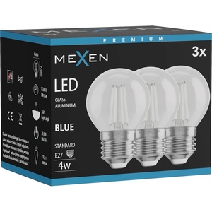 Mexen Vintis 3x LED филамент крушка E27, G45, 4W, 55 lm, синя - L156-E27-04XX-47x03 (L156-E27-04XX-47x03)