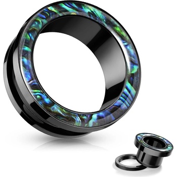 Šperky4U ocelový tunel s perletí TN01140-08 černý