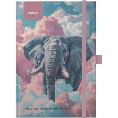 STREET Zošit s linkami Animals Edition Elephant A5 s gumičkou a tvrdou obálkou