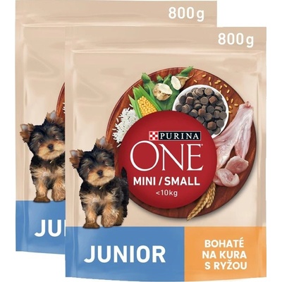 Purina One Mini/Small Junior kura s ryžou 2 x 0,8 kg