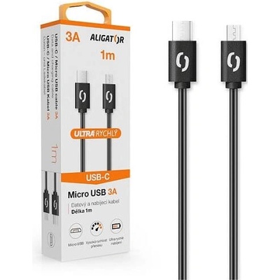 Aligator DATKP41 datový, POWER 3A, USB-C/micro USB, 1m, černý