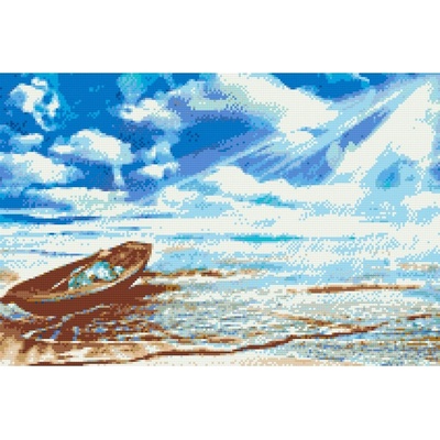 Vymalujsisam.cz Diamantové malování Loďka na kraji moře 40 x 60 cm pouze srolované plátno diamanty kulaté
