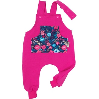 Dětské laclové kalhoty s kapsou luční kvítí na malinové