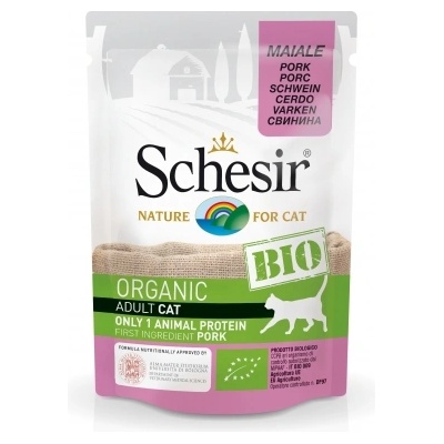 Schesir Cat Bio - Био пауч за котки, без зърно, със свинско месо, 85 гр