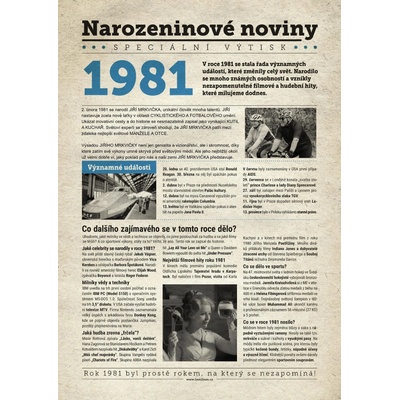 Narozeninové noviny 1981 s vlastní fotografií a textem S fotografií a textem