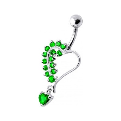 Šperky4U stříbrný piercing do pupíku srdíčko tmavě zelené zirkony BP01312-E