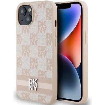 DKNY Кейс DKNY Leather Checkered Mono Pattern & Printed Stripes за iPhone 15 / 14 / 13, розов (3666339263577)