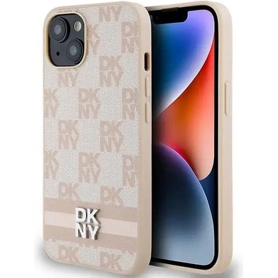DKNY Кейс DKNY Leather Checkered Mono Pattern & Printed Stripes за iPhone 15 / 14 / 13, розов (3666339263577)