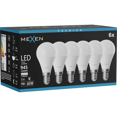Mexen Nova 6x LED крушка E14, G45, 9W, Неутрална - 4000K, 945 lm - L101-E14-0940-01x06 (L101-E14-0940-01x06)