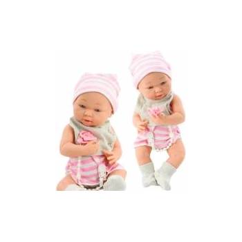 LeanToys Baby doll in white and pink clothes, hat, pacifier, bib, quilt