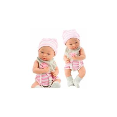 LeanToys Baby doll in white and pink clothes, hat, pacifier, bib, quilt