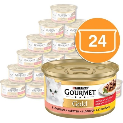Gourmet GOLD kúsky v šťave s lososom a kuracinou 24 x 85 g